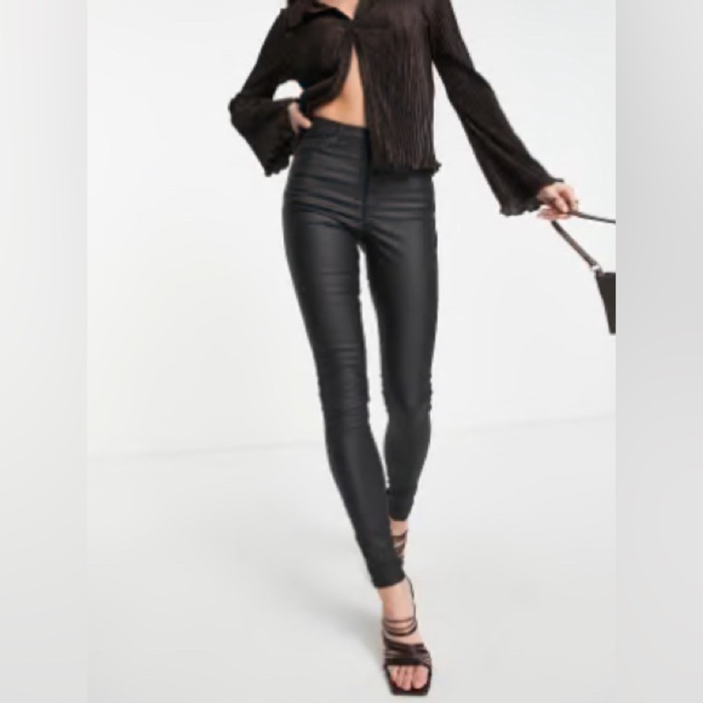 TOPSHOP Tall black skinny coated jeans